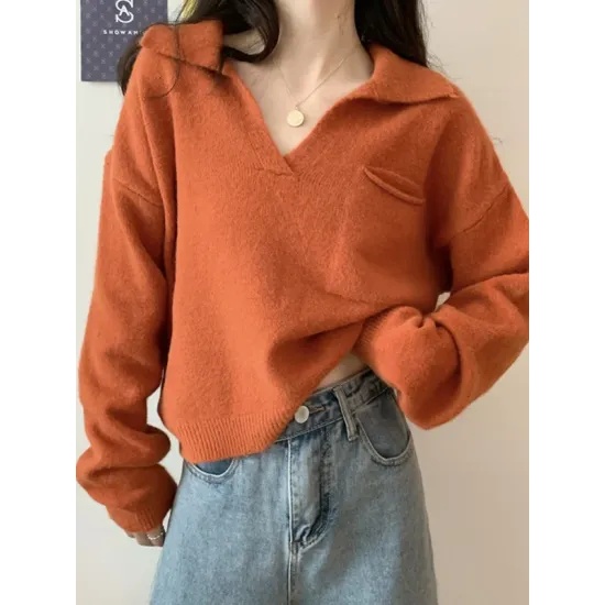 Casual Simple 6 Colors V-Neck Long Sleeves Sweater Top Casual Simple 6 Colors V-Neck Long Sleeves Sweater Top