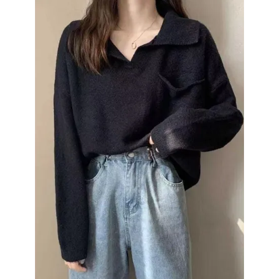 Casual Simple 6 Colors V-Neck Long Sleeves Sweater Top Casual Simple 6 Colors V-Neck Long Sleeves Sweater Top