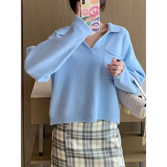 Casual Simple 6 Colors V-Neck Long Sleeves Sweater Top Casual Simple 6 Colors V-Neck Long Sleeves Sweater Top