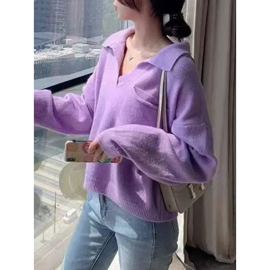 Casual Simple 6 Colors V-Neck Long Sleeves Sweater Top Casual Simple 6 Colors V-Neck Long Sleeves Sweater Top