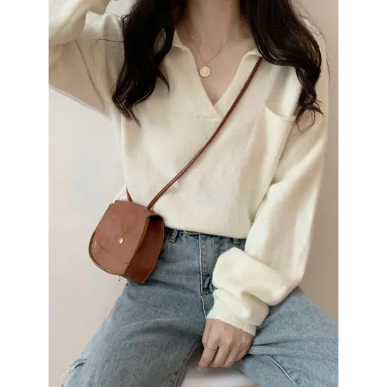 Casual Simple 6 Colors V-Neck Long Sleeves Sweater Top Casual Simple 6 Colors V-Neck Long Sleeves Sweater Top