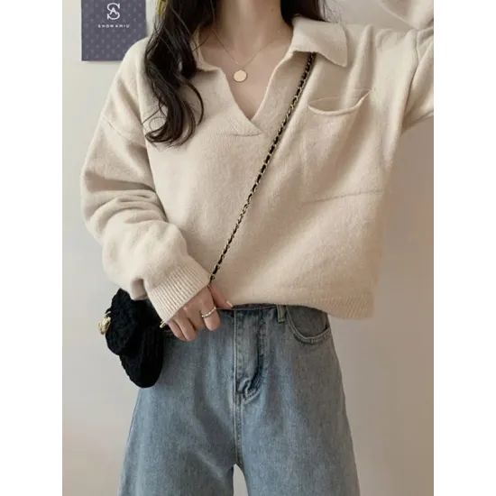 Casual Simple 6 Colors V-Neck Long Sleeves Sweater Top Casual Simple 6 Colors V-Neck Long Sleeves Sweater Top