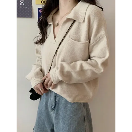Casual Simple 6 Colors V-Neck Long Sleeves Sweater Top Casual Simple 6 Colors V-Neck Long Sleeves Sweater Top