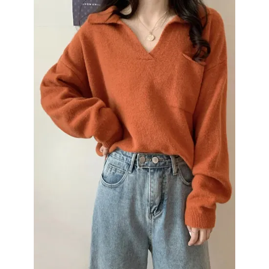 Casual Simple 6 Colors V-Neck Long Sleeves Sweater Top Casual Simple 6 Colors V-Neck Long Sleeves Sweater Top