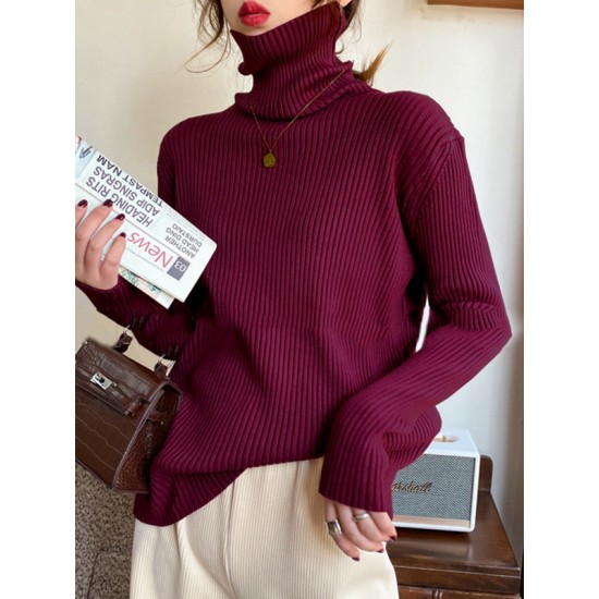 Casual Simple 6 Colors High-Neck Long Sleeves Sweater Top Casual Simple 6 Colors High-Neck Long Sleeves Sweater Top