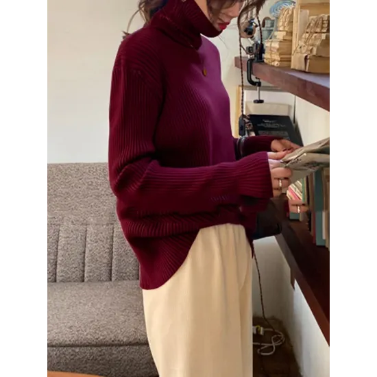 Casual Simple 6 Colors High-Neck Long Sleeves Sweater Top Casual Simple 6 Colors High-Neck Long Sleeves Sweater Top