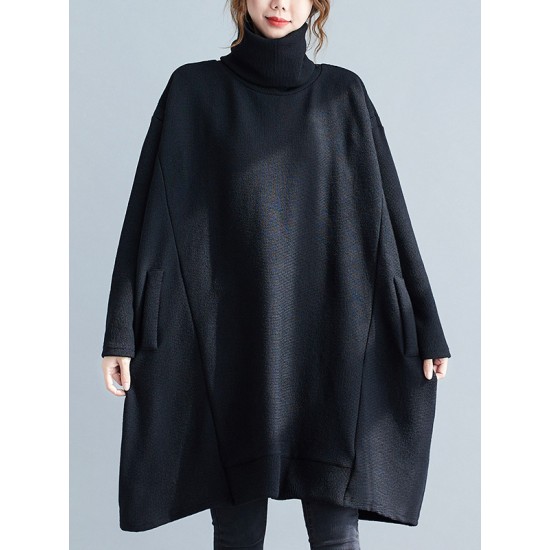 Casual Loose Solid Color Heaps Collar Long Sleeves Sweater Top Casual Loose Solid Color Heaps Collar Long Sleeves Sweater Top