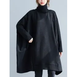 Casual Loose Solid Color Heaps Collar Long Sleeves Sweater Top