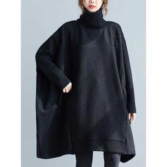 Casual Loose Solid Color Heaps Collar Long Sleeves Sweater Top Casual Loose Solid Color Heaps Collar Long Sleeves Sweater Top