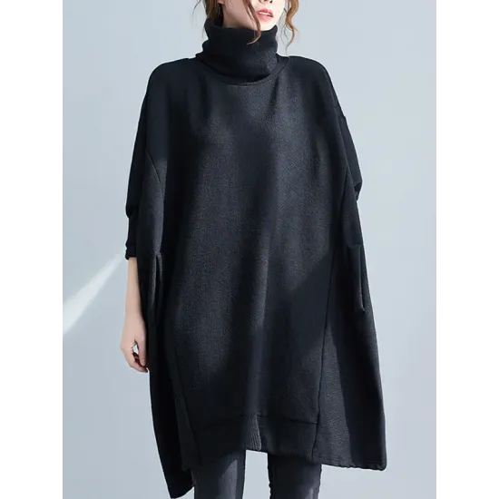 Casual Loose Solid Color Heaps Collar Long Sleeves Sweater Top Casual Loose Solid Color Heaps Collar Long Sleeves Sweater Top