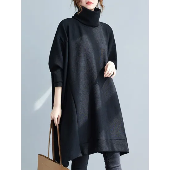 Casual Loose Solid Color Heaps Collar Long Sleeves Sweater Top Casual Loose Solid Color Heaps Collar Long Sleeves Sweater Top