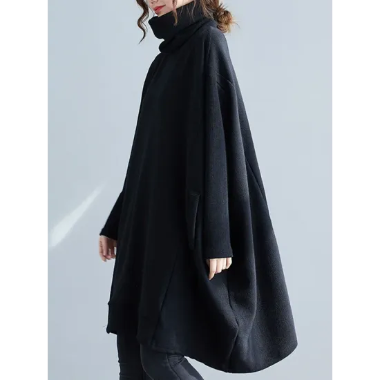 Casual Loose Solid Color Heaps Collar Long Sleeves Sweater Top Casual Loose Solid Color Heaps Collar Long Sleeves Sweater Top