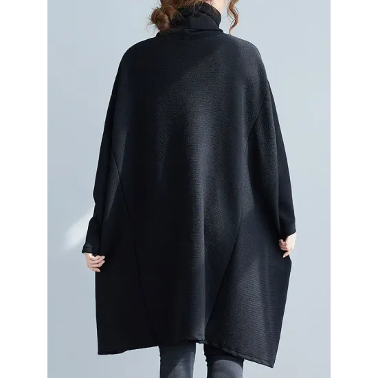 Casual Loose Solid Color Heaps Collar Long Sleeves Sweater Top Casual Loose Solid Color Heaps Collar Long Sleeves Sweater Top