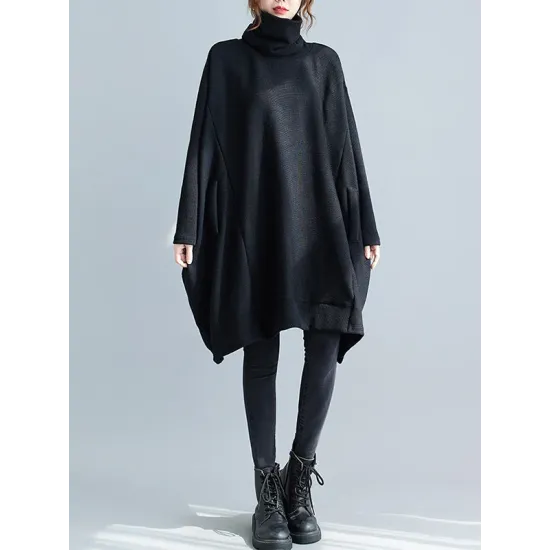 Casual Loose Solid Color Heaps Collar Long Sleeves Sweater Top Casual Loose Solid Color Heaps Collar Long Sleeves Sweater Top