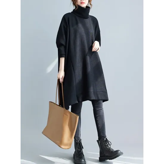Casual Loose Solid Color Heaps Collar Long Sleeves Sweater Top Casual Loose Solid Color Heaps Collar Long Sleeves Sweater Top