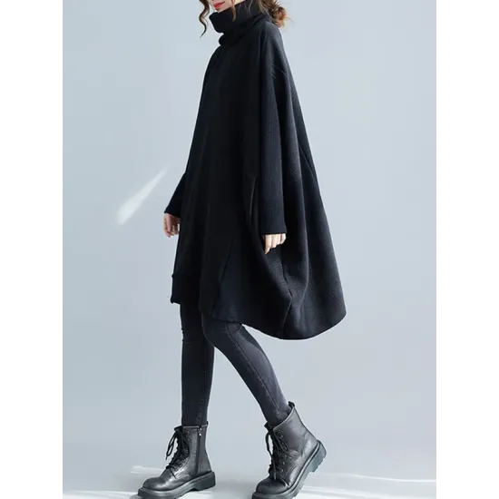 Casual Loose Solid Color Heaps Collar Long Sleeves Sweater Top Casual Loose Solid Color Heaps Collar Long Sleeves Sweater Top
