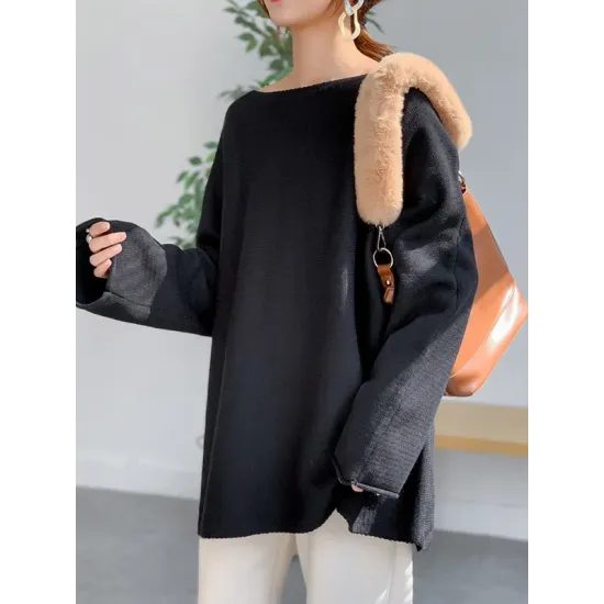 Simple Solid Color Round-Neck Sweater Simple Solid Color Round-Neck Sweater
