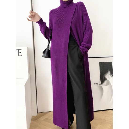 Original Loose Solid Color Split-Front Sweater Dress Original Loose Solid Color Split-Front Sweater Dress