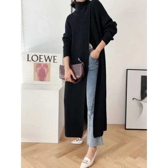 Original Loose Solid Color Split-Front Sweater Dress Original Loose Solid Color Split-Front Sweater Dress