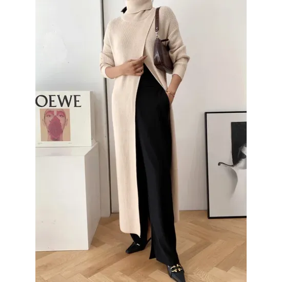 Original Loose Solid Color Split-Front Sweater Dress Original Loose Solid Color Split-Front Sweater Dress