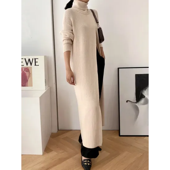 Original Loose Solid Color Split-Front Sweater Dress Original Loose Solid Color Split-Front Sweater Dress