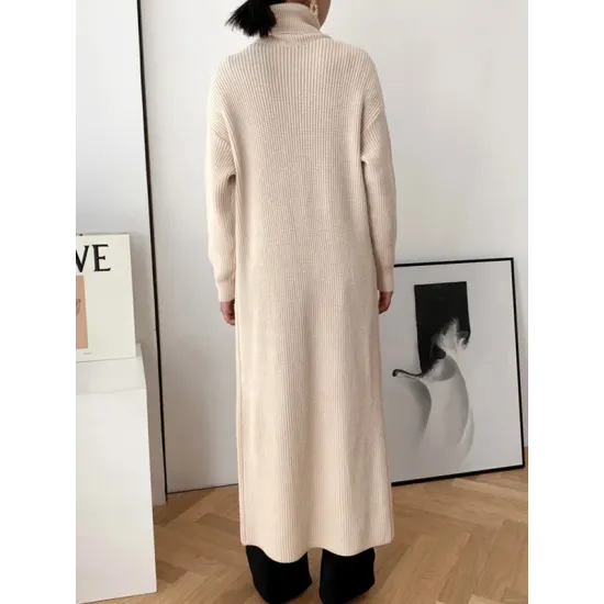 Original Loose Solid Color Split-Front Sweater Dress Original Loose Solid Color Split-Front Sweater Dress