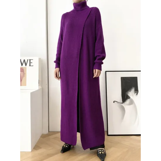 Original Loose Solid Color Split-Front Sweater Dress Original Loose Solid Color Split-Front Sweater Dress