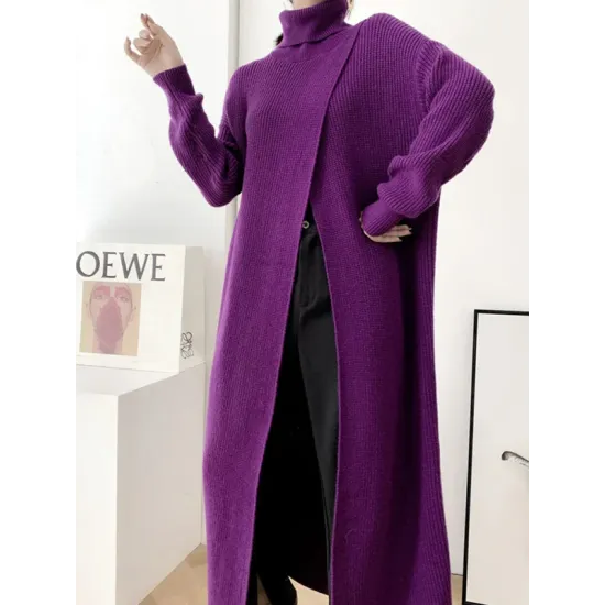 Original Loose Solid Color Split-Front Sweater Dress Original Loose Solid Color Split-Front Sweater Dress
