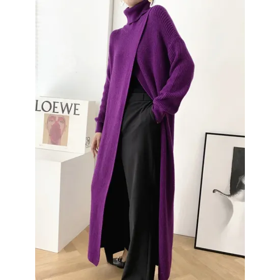 Original Loose Solid Color Split-Front Sweater Dress Original Loose Solid Color Split-Front Sweater Dress