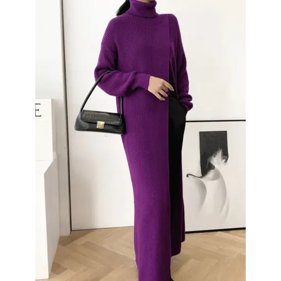 Original Loose Solid Color Split-Front Sweater Dress Original Loose Solid Color Split-Front Sweater Dress