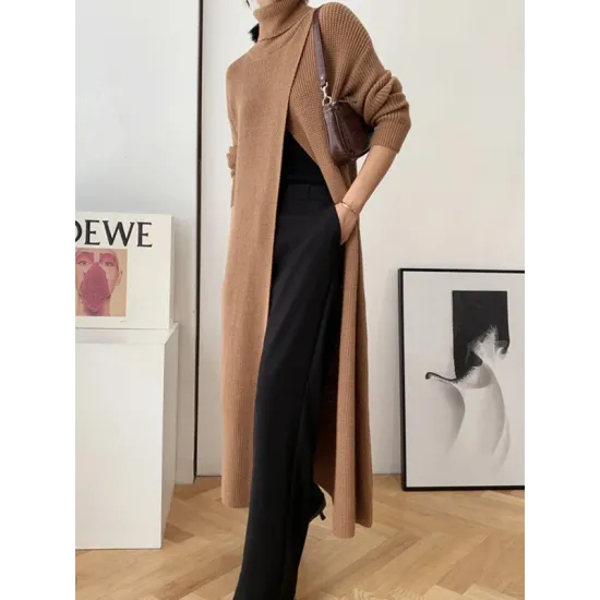 Original Loose Solid Color Split-Front Sweater Dress Original Loose Solid Color Split-Front Sweater Dress
