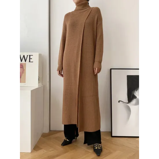 Original Loose Solid Color Split-Front Sweater Dress Original Loose Solid Color Split-Front Sweater Dress