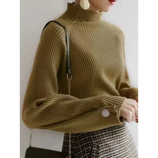 Simple Loose Solid Color High-Neck Sweater Simple Loose Solid Color High-Neck Sweater