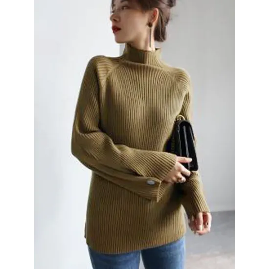 Simple Loose Solid Color High-Neck Sweater Simple Loose Solid Color High-Neck Sweater