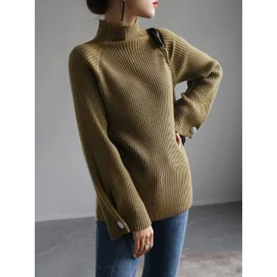 Simple Loose Solid Color High-Neck Sweater Simple Loose Solid Color High-Neck Sweater