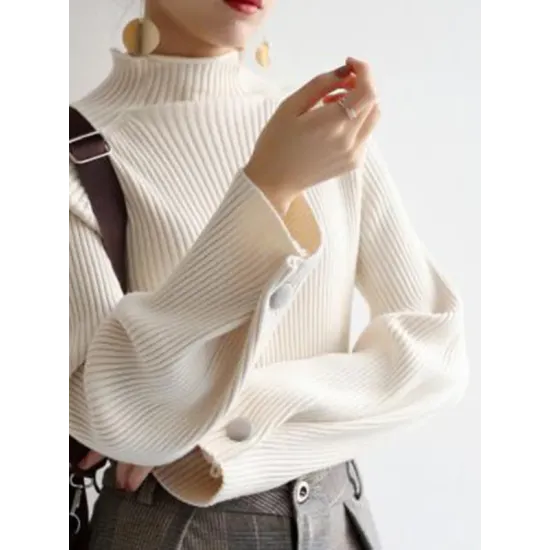 Simple Loose Solid Color High-Neck Sweater Simple Loose Solid Color High-Neck Sweater
