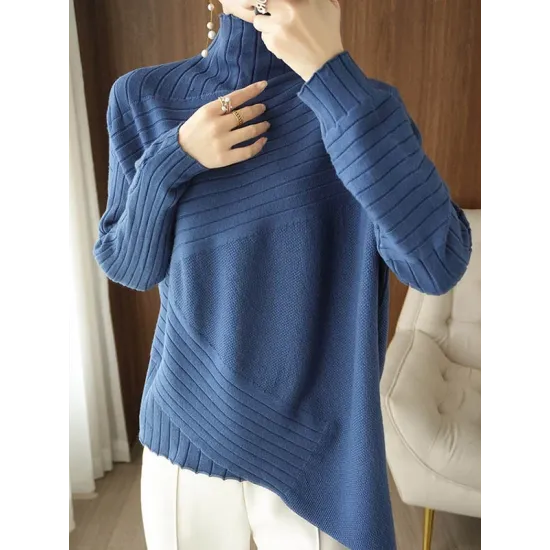 Original Irregular 7 Colors High-Neck Long Sleeves Sweater Top Original Irregular 7 Colors High-Neck Long Sleeves Sweater Top