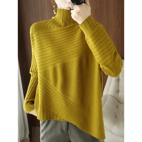 Original Irregular 7 Colors High-Neck Long Sleeves Sweater Top Original Irregular 7 Colors High-Neck Long Sleeves Sweater Top