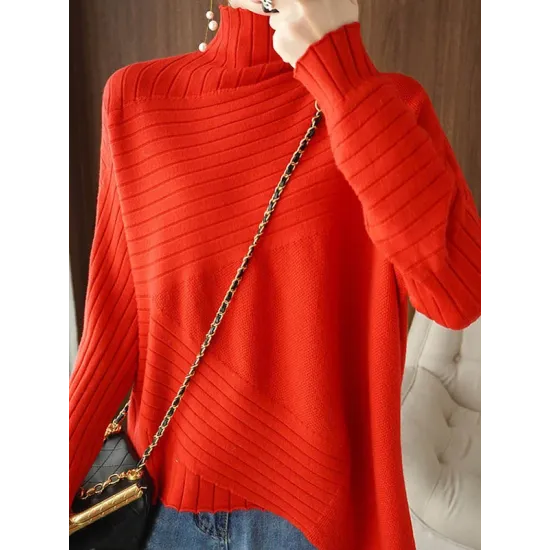 Original Irregular 7 Colors High-Neck Long Sleeves Sweater Top Original Irregular 7 Colors High-Neck Long Sleeves Sweater Top