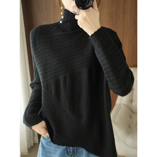 Original Irregular 7 Colors High-Neck Long Sleeves Sweater Top Original Irregular 7 Colors High-Neck Long Sleeves Sweater Top