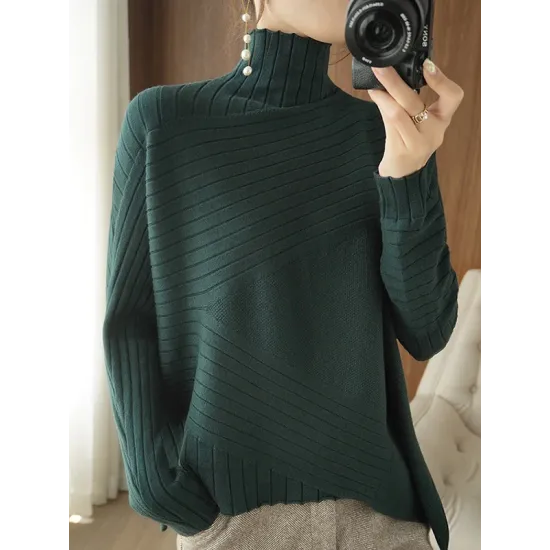 Original Irregular 7 Colors High-Neck Long Sleeves Sweater Top Original Irregular 7 Colors High-Neck Long Sleeves Sweater Top