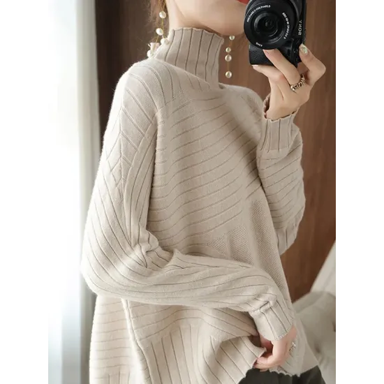 Original Irregular 7 Colors High-Neck Long Sleeves Sweater Top Original Irregular 7 Colors High-Neck Long Sleeves Sweater Top