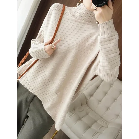 Original Irregular 7 Colors High-Neck Long Sleeves Sweater Top Original Irregular 7 Colors High-Neck Long Sleeves Sweater Top