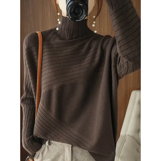 Original Irregular 7 Colors High-Neck Long Sleeves Sweater Top Original Irregular 7 Colors High-Neck Long Sleeves Sweater Top