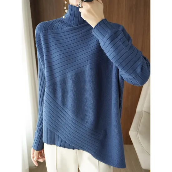 Original Irregular 7 Colors High-Neck Long Sleeves Sweater Top Original Irregular 7 Colors High-Neck Long Sleeves Sweater Top