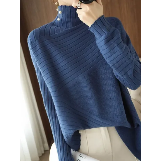 Original Irregular 7 Colors High-Neck Long Sleeves Sweater Top Original Irregular 7 Colors High-Neck Long Sleeves Sweater Top