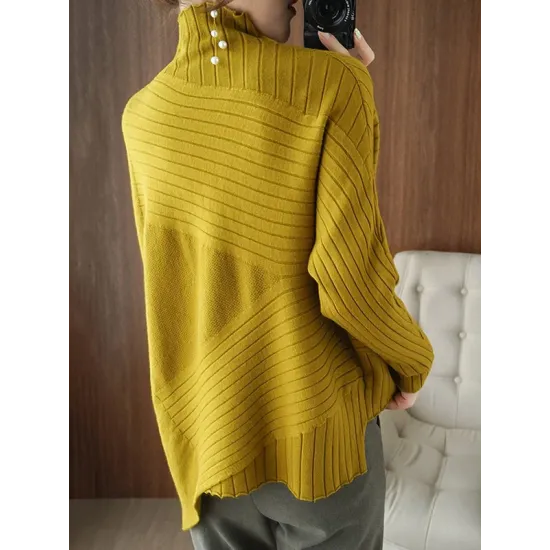 Original Irregular 7 Colors High-Neck Long Sleeves Sweater Top Original Irregular 7 Colors High-Neck Long Sleeves Sweater Top