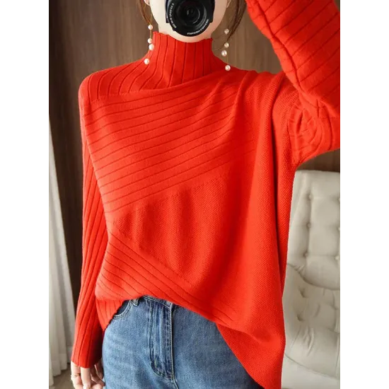 Original Irregular 7 Colors High-Neck Long Sleeves Sweater Top Original Irregular 7 Colors High-Neck Long Sleeves Sweater Top