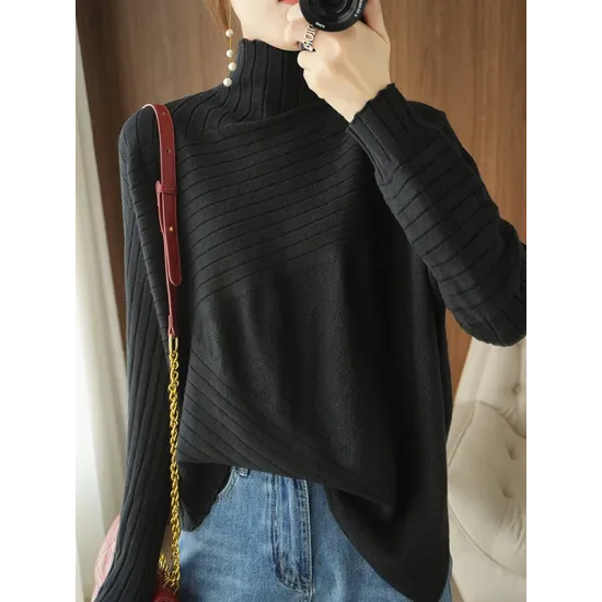Original Irregular 7 Colors High-Neck Long Sleeves Sweater Top Original Irregular 7 Colors High-Neck Long Sleeves Sweater Top