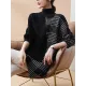 Casual Loose 3 Colors Split-Joint Plaid High-Neck Batwing Long Sleeves Sweater Top Casual Loose 3 Colors Split-Joint Plaid High-Neck Batwing Long Sleeves Sweater Top